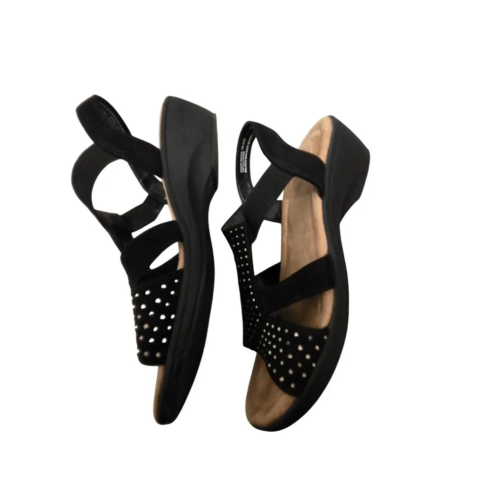 East 5th Inster Black Studded Memory Foam Wedge Sandals Womens 9.5M
